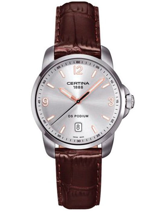 Certina Certina DS Podium C001.410.16.037.01  C0014101603701 кварцевые мужские часы серебристый циферблат, браслет кожаный — вид спереди